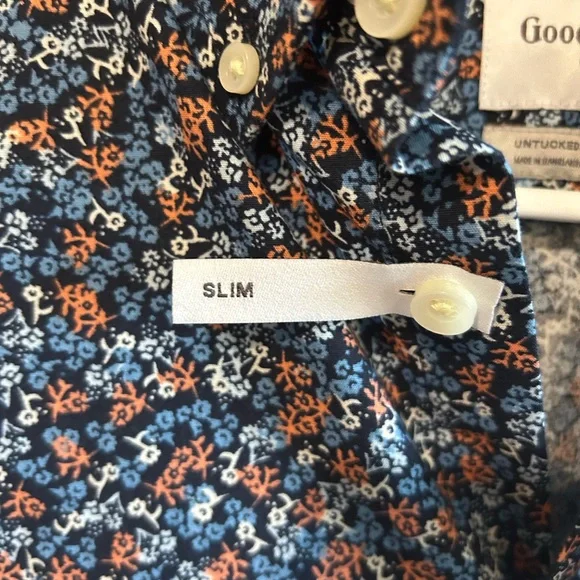NWT Slim Fit Small Goodfellow & Co Blue Floral Button Down Long Sleeve Shirt - Picture 3 of 6